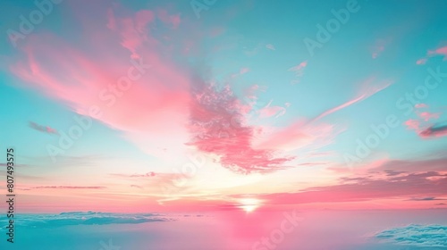 Vivid and Colorful Sky at Sunrise or Sunset with Soft Pink Hue, Fluffy White Clouds, and a Serene Atmosphere. © GradPlanet