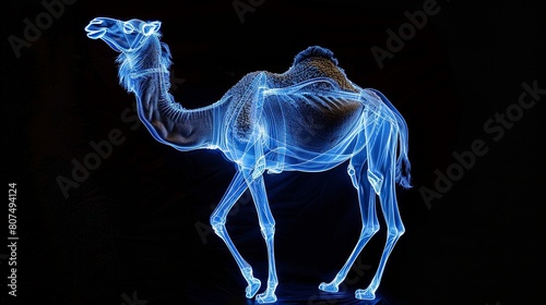 A luminous camel, glowing softly, appears as a transparent creature, Ai Generated