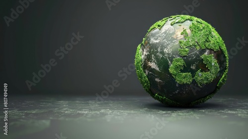 Earth Sphere - A 3D Rendering of Earth as a Globe with Green Leaves Surrounding It.