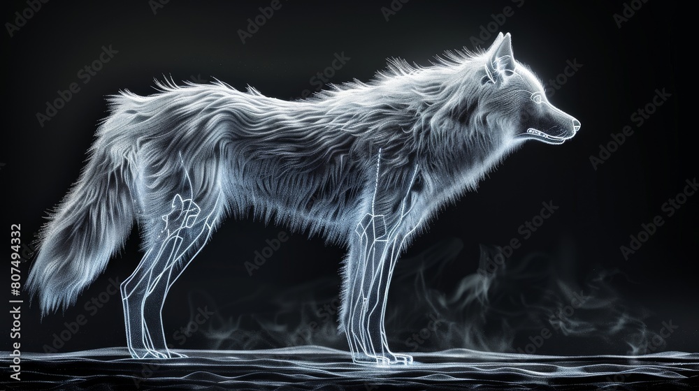Obraz premium A luminous husky, glowing softly, appears as a transparent creature, Ai Generated