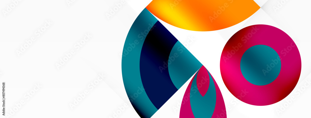 A vibrant logo featuring circles and triangles in azure, electric blue, and magenta hues on a white background. The design incorporates symmetry, patterns, and a modern font