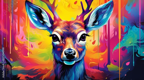 A playful deer with big eyes curiously peeks over a bright colored edge, Ai Generated