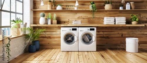 Modern Laundry Room with Stylish Organization. Home Interior Concept. Home Improvement.