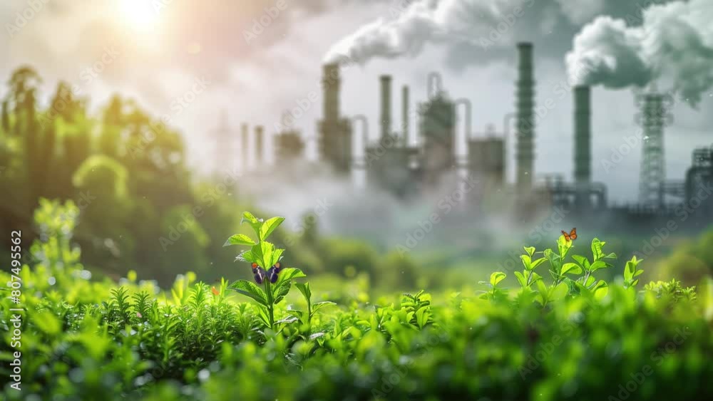 environment with industrial pollution illustration. seamless looping overlay 4k virtual video animation background