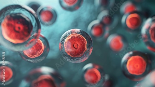 Macro shot of human cells, embryonic stem cell on abstract background. Ai Generated