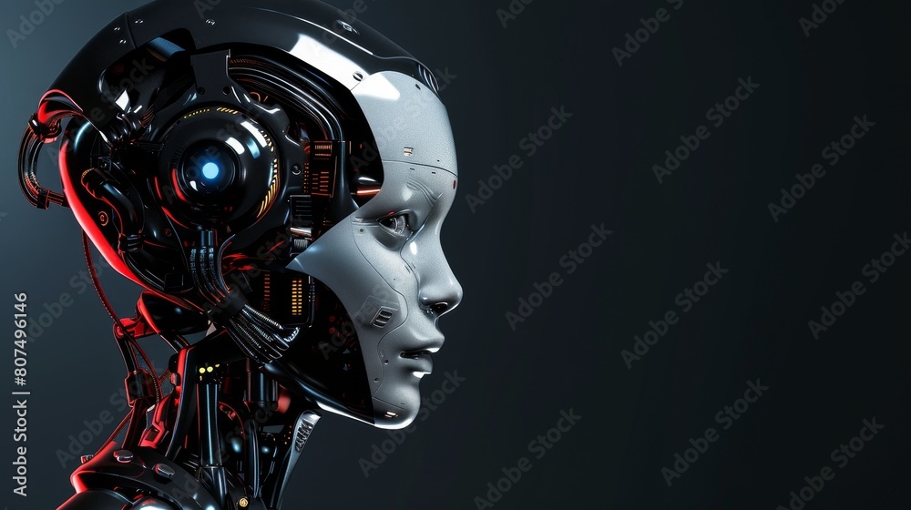 A female android face on a dark background, Ai Generated A female android face on a dark background, Ai Generated