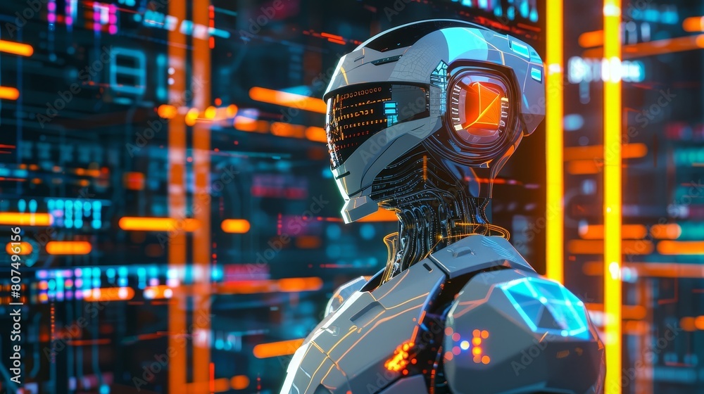 An android robot in a cyberspace background, Ai Generated An android robot in a cyberspace background, Ai Generated