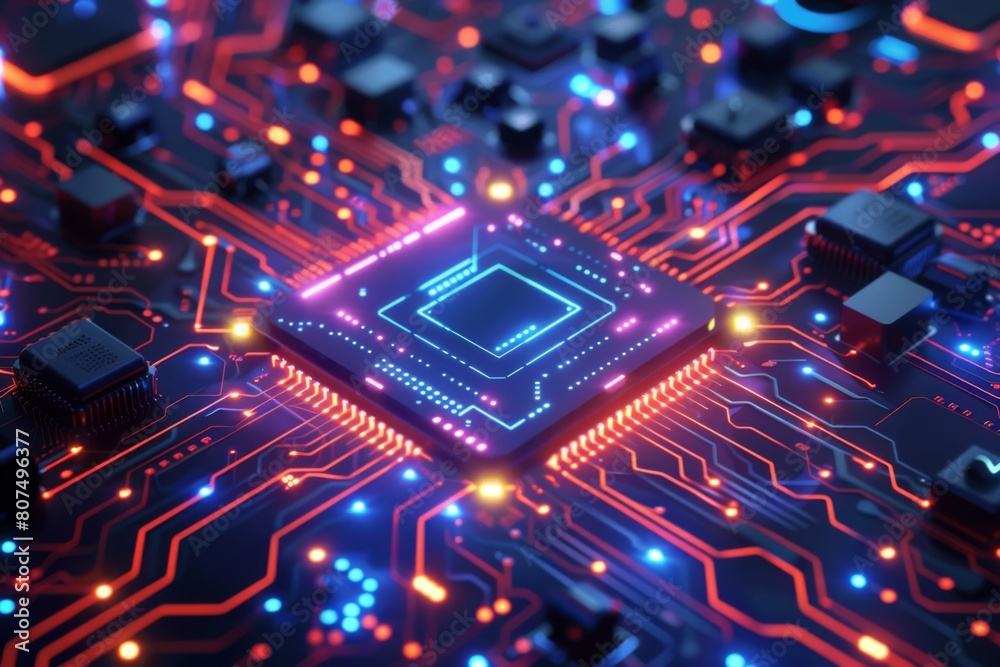 CPU processor microchip circuit board illustration created with generative ai CPU processor microchip circuit board illustration created with generative ai