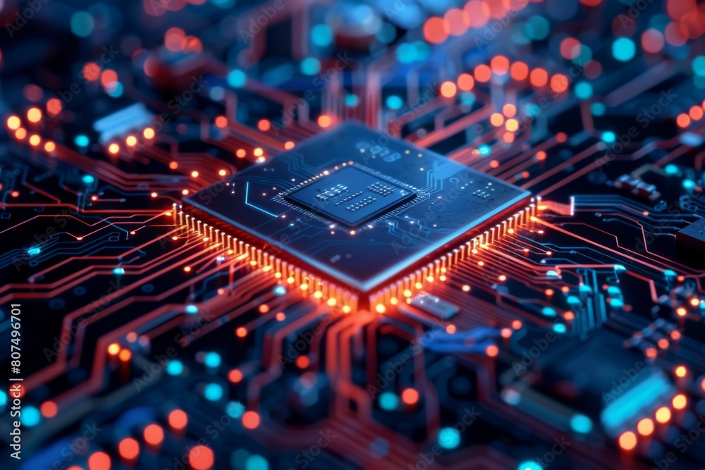 CPU processor microchip circuit board illustration created with generative ai CPU processor microchip circuit board illustration created with generative ai