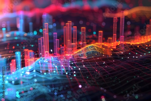 Predictive Data Model Illustrating Future Trends in 3D