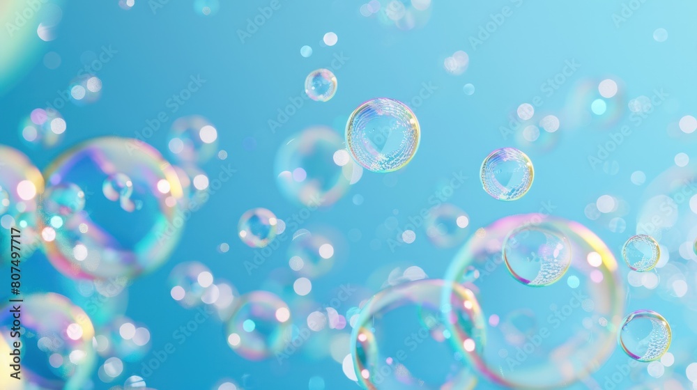 3D rendering of abstract bubbles on a blue background.