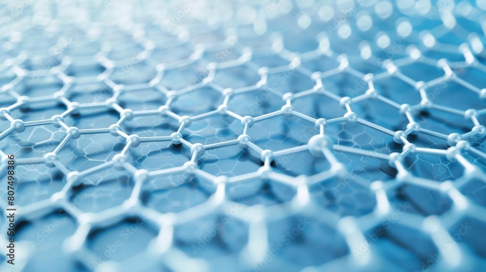 Fototapeta premium White hexagonal pattern on a blue background, depicting molecular or technological connections