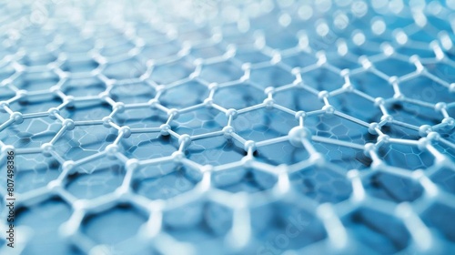 White hexagonal pattern on a blue background  depicting molecular or technological connections