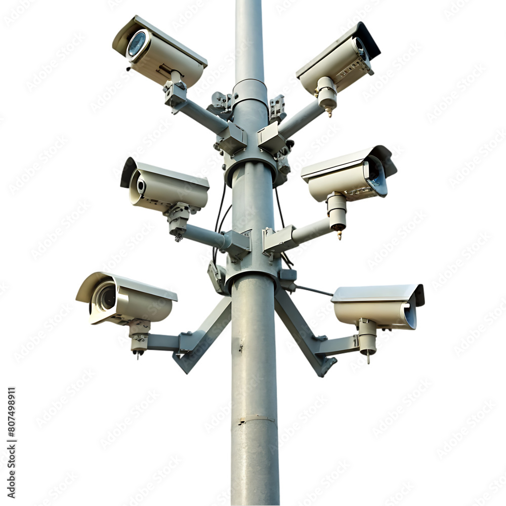 Cctv cameras on isolated poles in a tech setting