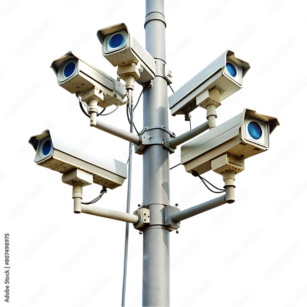 Cctv cameras on isolated poles in a tech setting