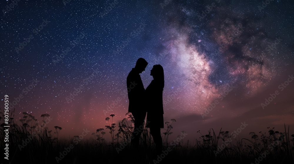 A couple in love standing together in a universe landscape, Ai Generated