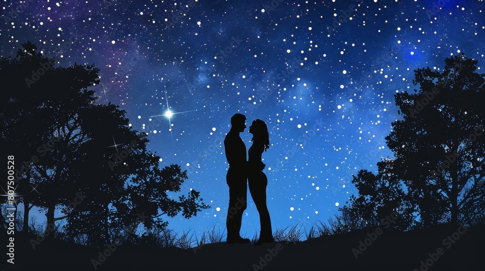 A couple in love standing together in a universe landscape, Ai Generated