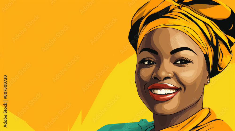 A woman with a yellow scarf on her head is smiling A woman with a yellow scarf on her head is smiling