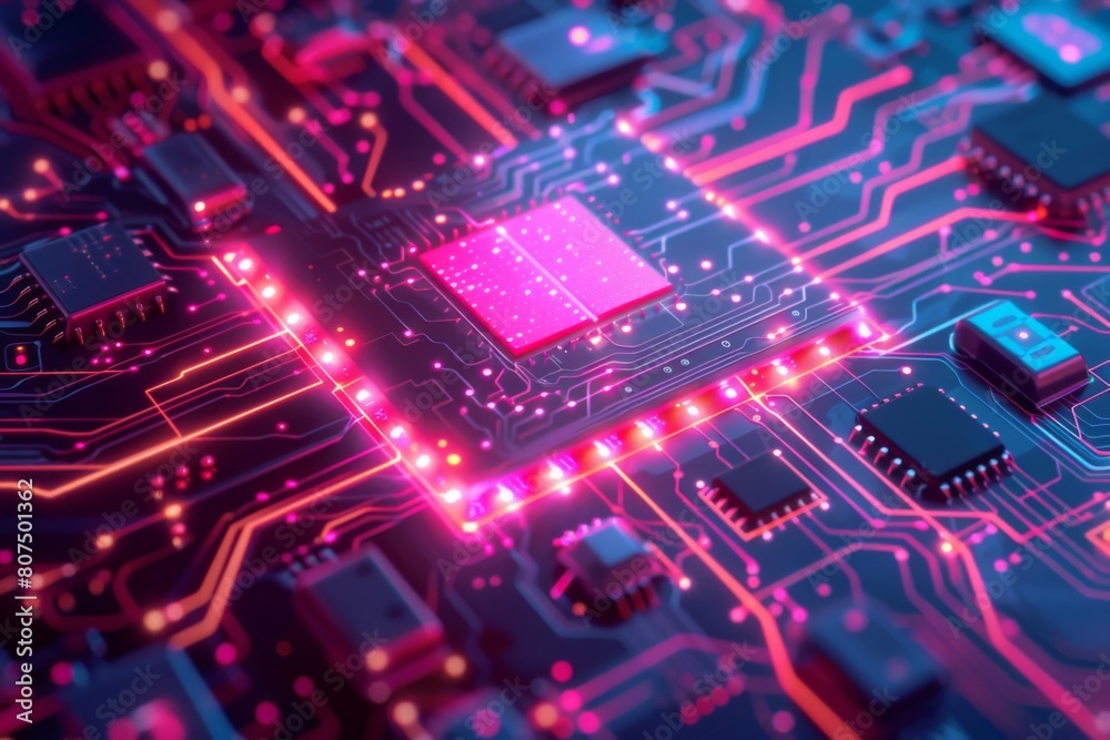 Fototapeta premium CPU processor microchip circuit board illustration created with generative ai