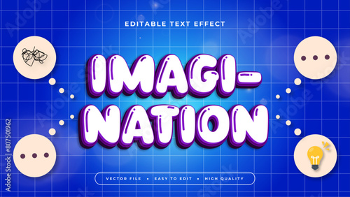 White blue and purple violet imagination 3d editable text effect - font style