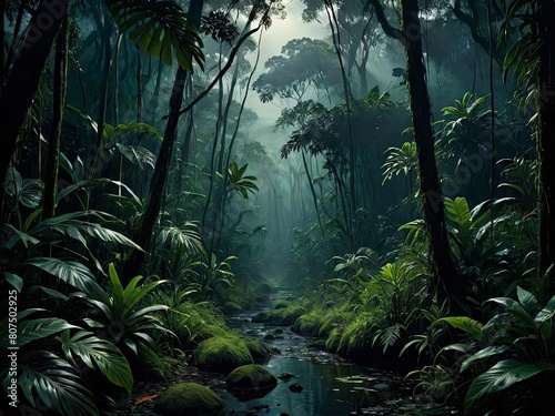 Tropical forest with trees  rain forest in the jungle  and tropical forest in the morning