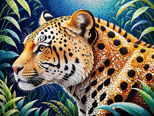 pointillism style illustration of a tiger portrait , tiger dot 