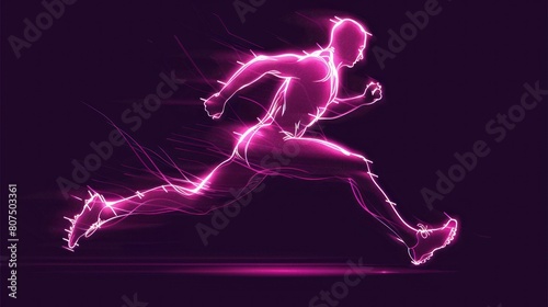 Neon stylized pink silhouette of a running man on a black background. The concept of sports, healthy lifestyle. © SULAIMAN
