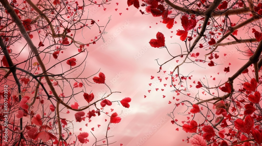 Valentine's Day charm tree with red heart shaped leaves, romantic backdrop, Ai Generated Valentine's Day charm tree with red heart shaped leaves, romantic backdrop, Ai Generated