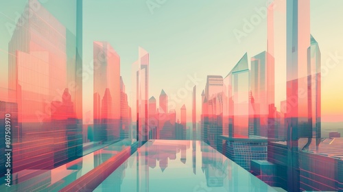 Bring to life a futuristic cityscape with sleek skyscrapers and geometric shapes  set against a backdrop of muted tones  emphasizing space and tranquility
