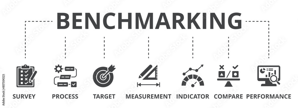 Benchmarking concept icon illustration contain survey, process, target ...