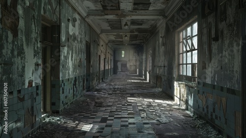 Capture the vastness of an abandoned mental asylum