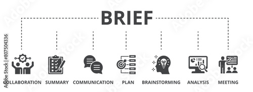 Brief concept icon illustration contain collaboration, summary, communication, plan, brainstorming, analysis and meeting.