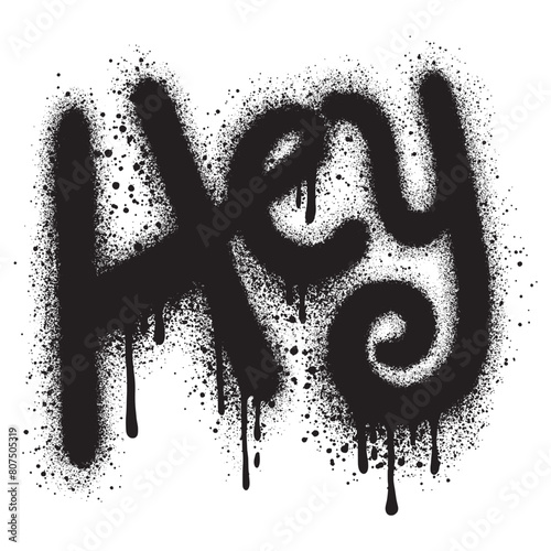 Graffiti Hey Word Sprayed isolated with a white background.