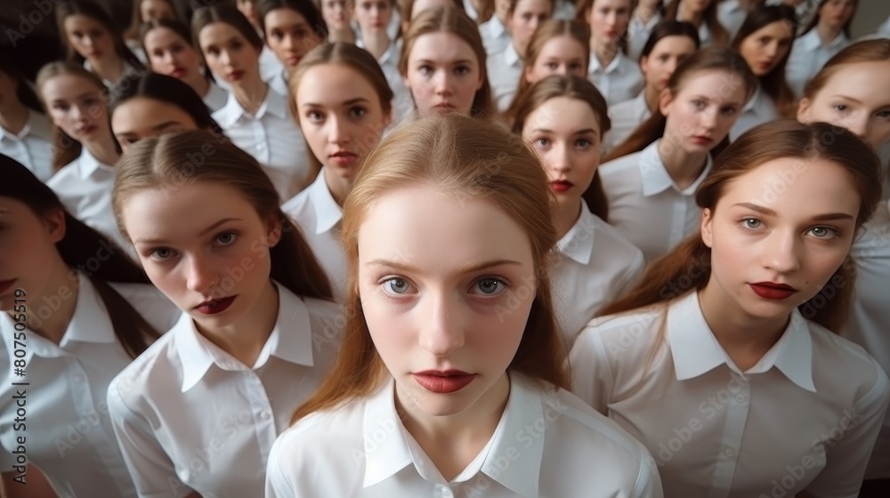 Obraz premium group of young women in white shirts