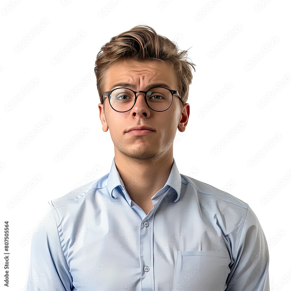 Expression of a Fear Young Businessman with Glasses, Generative AI Expression of a Fear Young Businessman with Glasses, Generative AI