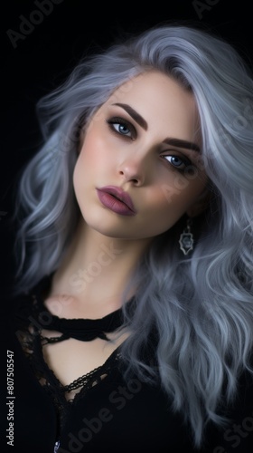 portrait of a mysterious woman with striking silver hair