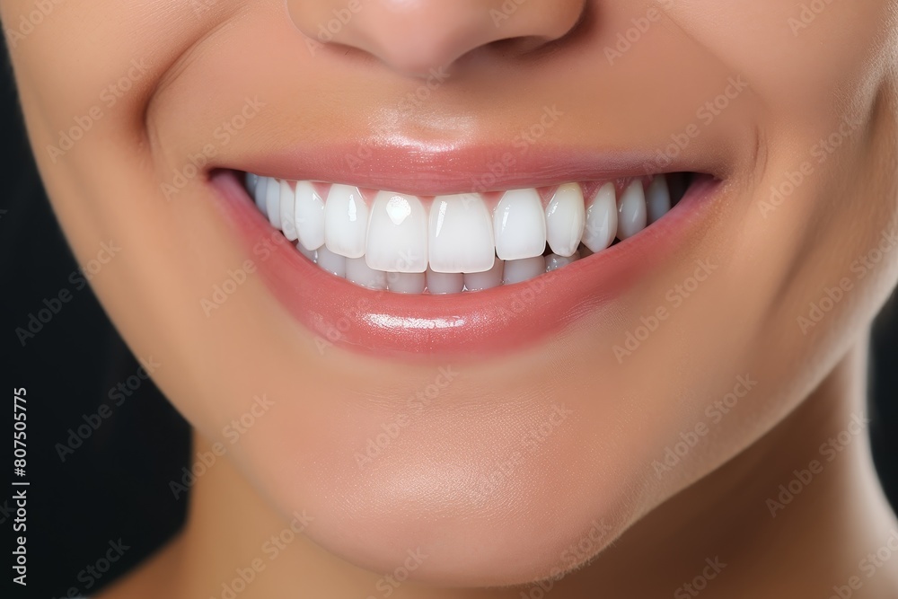 close-up of a woman's smiling face with perfect white teeth close-up of a woman's smiling face with perfect white teeth