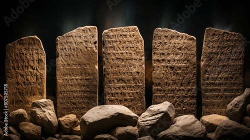 Plakat ancient stone tablets with cuneiform writing