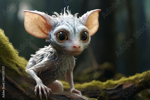 Adorable and curious fantasy creature with large eyes and fuzzy appearance