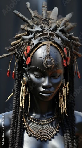 Striking portrait of a tribal warrior with intricate headpiece