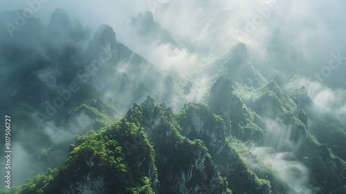 Mountains in the fog photo