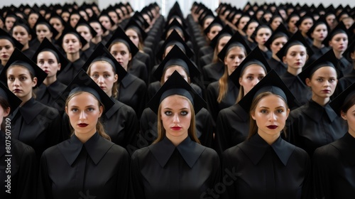 large group of women in black hooded robes photo