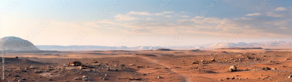 Vast desert landscape with mountains in the distance