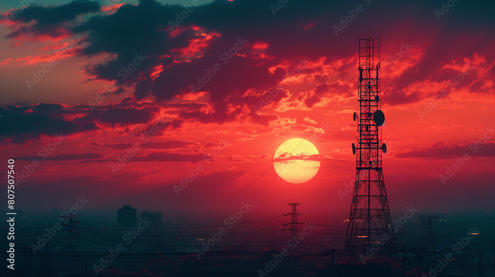 Antenna transmission communication tower vector background concept.