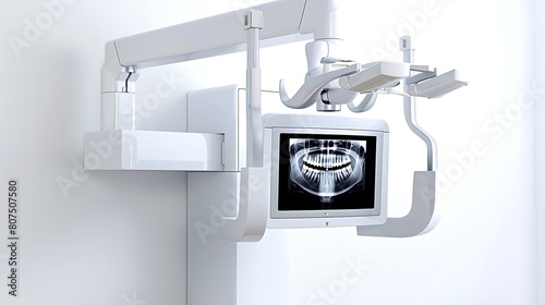 A dental X-ray machine isolated on a white background.
