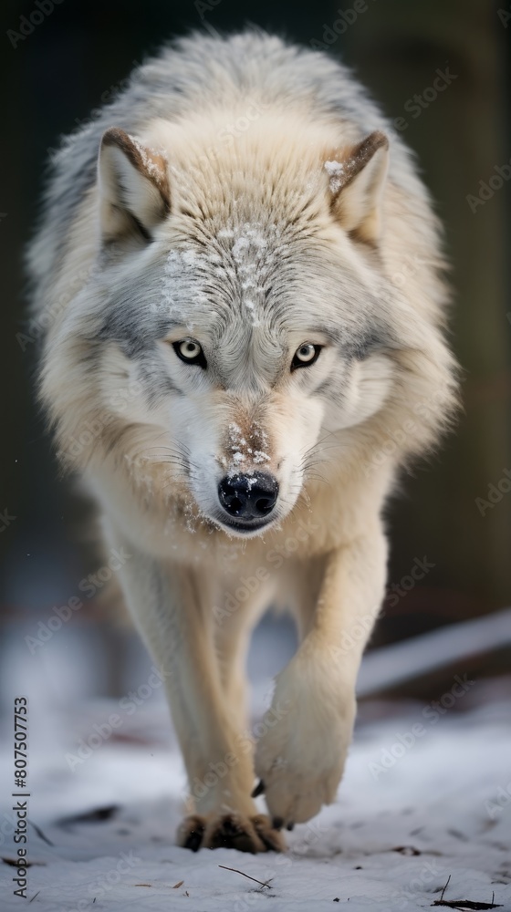 Majestic white wolf in the snow