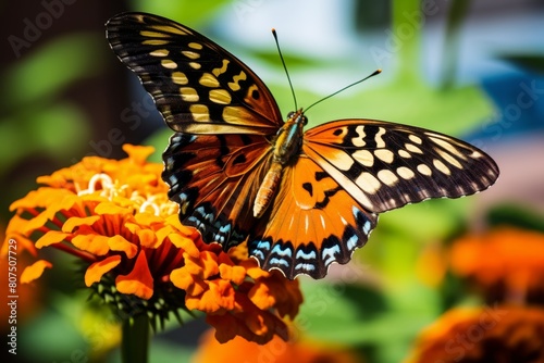 Vibrant butterfly on orange flower