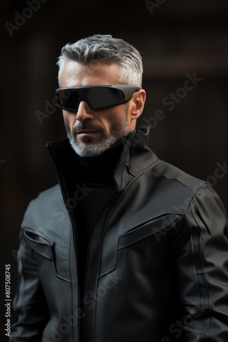 Mysterious man in dark outfit and sunglasses