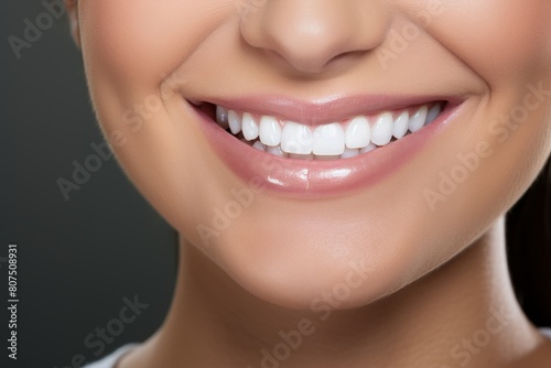 Closeup of a smiling woman s face with perfect teeth