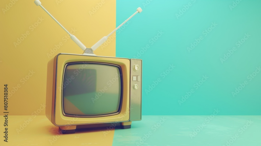 A retro old television on a colored background evokes a sense of nostalgia and minimal style, Ai Generated